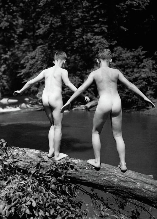 Photography Greeting Card featuring the photograph 1930s Rear View Pair Naked Skinny- by Vintage Images