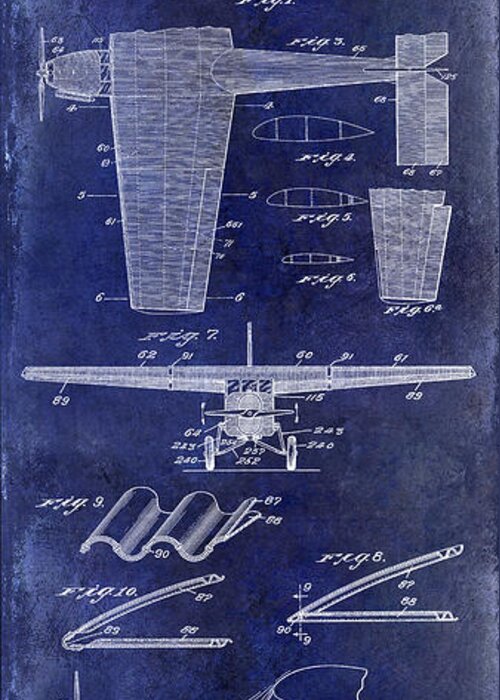 1932 Airplane Patent Drawing Greeting Card featuring the photograph 1932 Airplane Patent Drawing Blue1932 Airplane Patent Drawing Blue by Jon Neidert