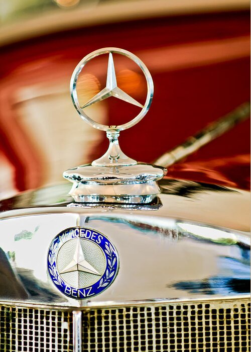 1937 Mercedes-benz Cabriolet Hood Ornament Greeting Card featuring the photograph 1937 Mercedes-Benz Cabriolet Hood Ornament by Jill Reger