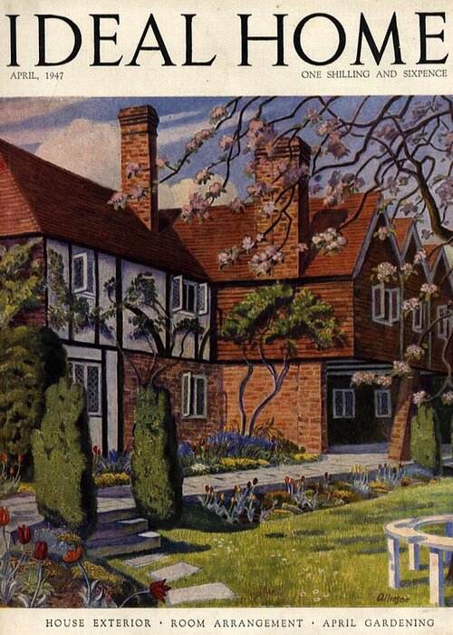 Magazine Cover Greeting Card featuring the drawing 1940s Uk Ideal Home Magazine Cover by The Advertising Archives