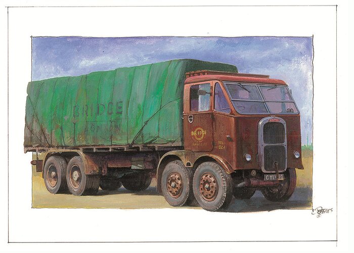 Scammell Greeting Card featuring the painting 1947 Scammell R8 by Mike Jeffries
