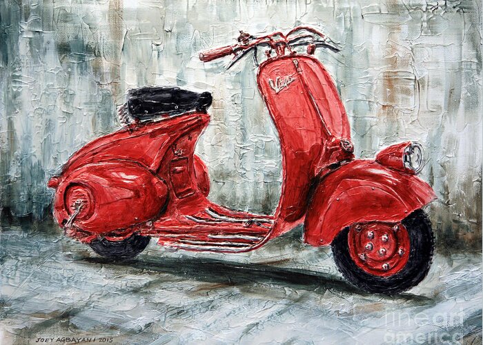 Vespa Greeting Card featuring the painting 1947 Vespa 98 Scooter by Joey Agbayani