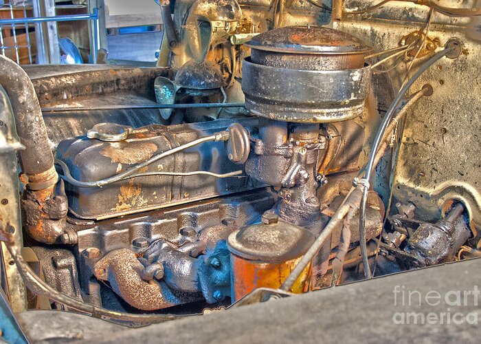 Hdr Greeting Card featuring the photograph 1949 Chevy Truck Engine by D Wallace