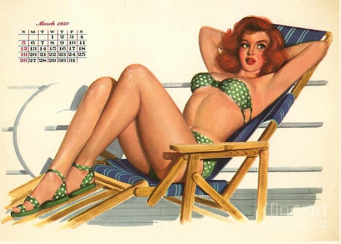 Vintage Greeting Card featuring the photograph 1950's Esquire Pin Up by Action