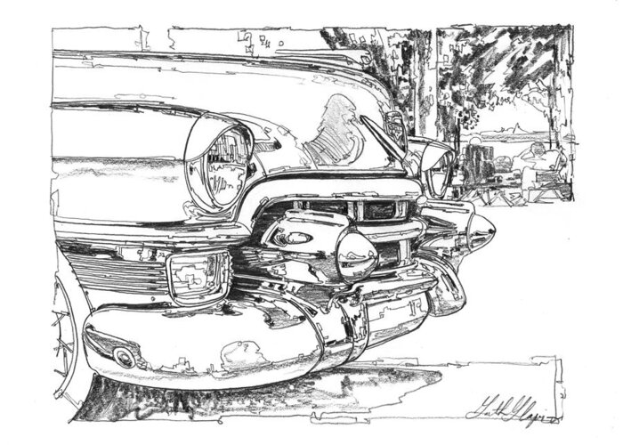 Graphite Drawing Greeting Card featuring the drawing 1954 Cadillac Study by Garth Glazier