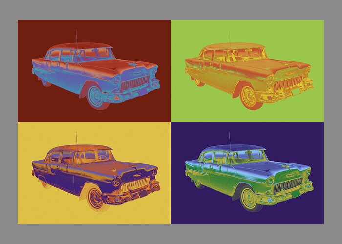 Car Greeting Card featuring the photograph 1955 Chevrolet Bel Air Pop Art by Keith Webber Jr