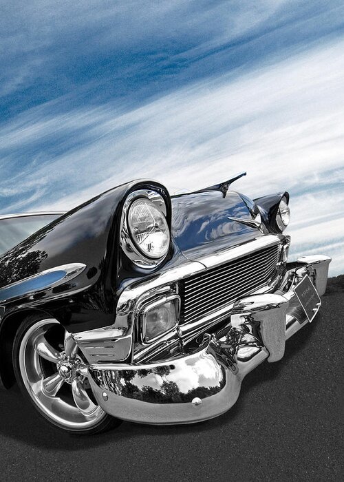 Classic Chevy Greeting Card featuring the photograph 1956 Chevrolet with Blue Skies by Gill Billington