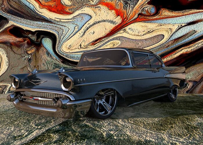 1957 Chevy Greeting Card featuring the digital art 1957 Chevy Bel Air by Louis Ferreira