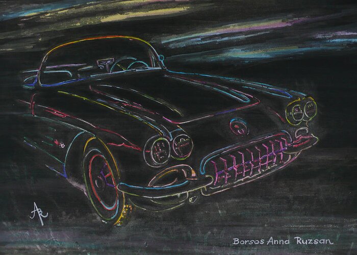 1960 Greeting Card featuring the painting 1960 Chevrolet Corvette C1 by Anna Ruzsan