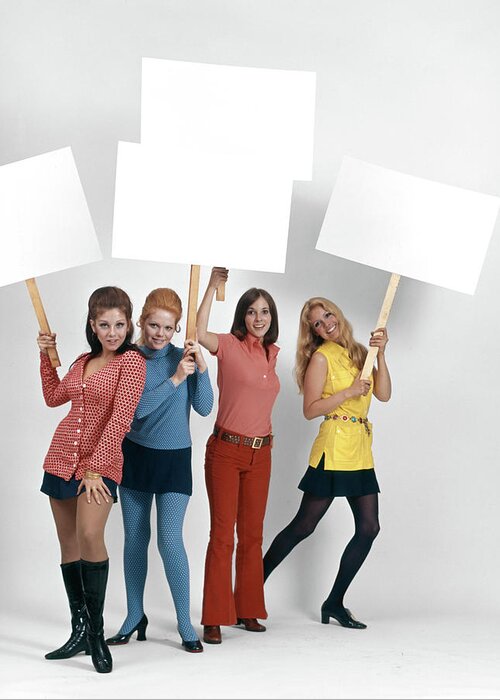 Photography Greeting Card featuring the photograph 1960s Four Women Protesters Holding by Vintage Images
