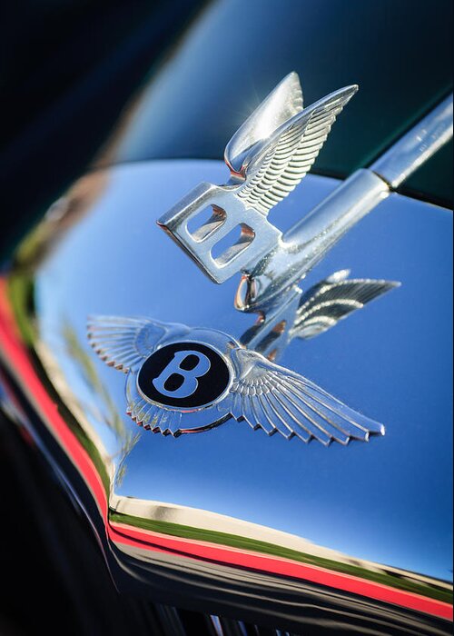 1961 Bentley S2 Continental flying Spur Hood Ornament Greeting Card featuring the photograph 1961 Bentley S2 Continental Hood Ornament - Emblem by Jill Reger