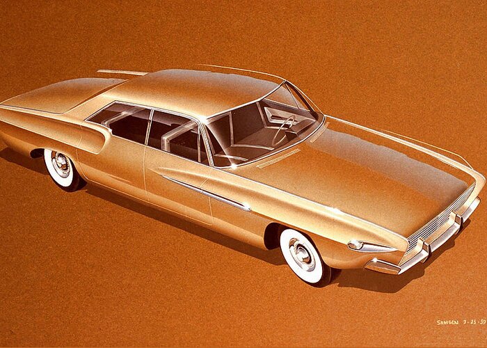Car Concepts Greeting Card featuring the drawing 1962 DESOTO vintage styling design concept rendering sketch by John Samsen