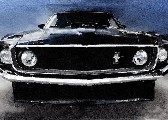 Ford Mustang Shelby Greeting Card featuring the painting 1968 Ford Mustang Shelby Front Watercolor by Naxart Studio