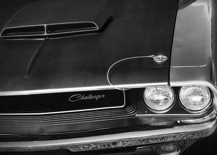 1970 Greeting Card featuring the photograph 1970 Dodge Challenger T/A in Black and White by Gordon Dean II