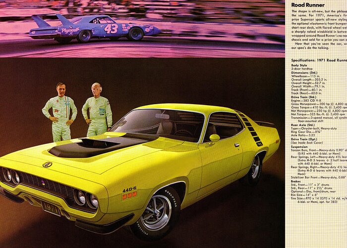 1971 Greeting Card featuring the digital art 1971 Plymouth Road Runner 440 by Digital Repro Depot