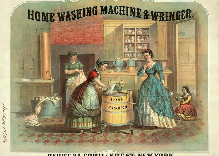 Ad Greeting Card featuring the photograph 19th Century Advert For A Washing Machine by Library Of Congress
