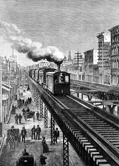 19th Century Greeting Card featuring the photograph 19th Century New York City Elevated Railway by Collection Abecasis/science Photo Library