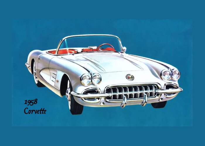 1958 Corvette Greeting Card featuring the digital art 1958 Corvette by Walter Colvin