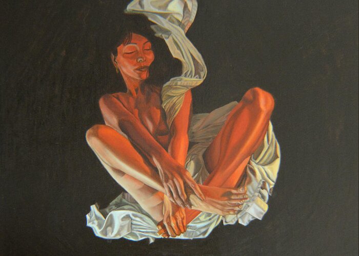 Semi-nude Greeting Card featuring the painting 2 30 Am by Thu Nguyen