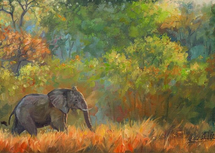 African Elephant Greeting Card featuring the painting African Elephant #3 by David Stribbling
