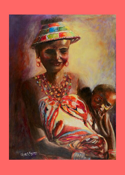 African Mother Greeting Card featuring the painting African Mother and Child by Sher Nasser