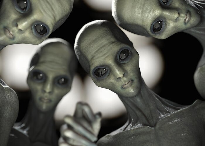 Group Of Aliens Greeting Card featuring the photograph Alien Abduction #2 by Science Picture Co