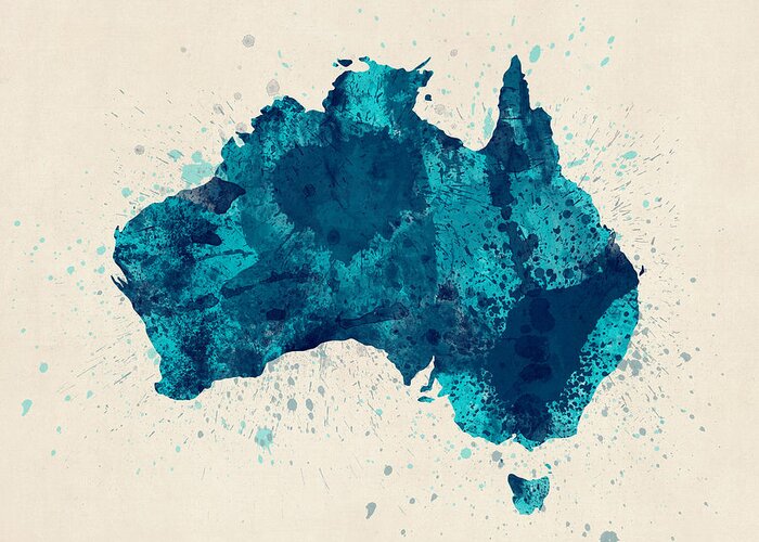 Australia Map Greeting Card featuring the digital art Australia Paint Splashes Map #2 by Michael Tompsett