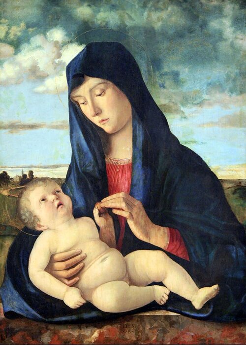 Madonna And Child In A Landscape Greeting Card featuring the photograph Bellini's Madonna And Child In A Landscape by Cora Wandel