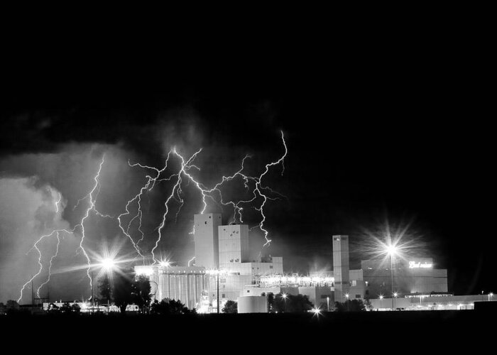 Lightning Greeting Card featuring the photograph Budweiser Lightning Thunderstorm Moving Out BW #2 by James BO Insogna