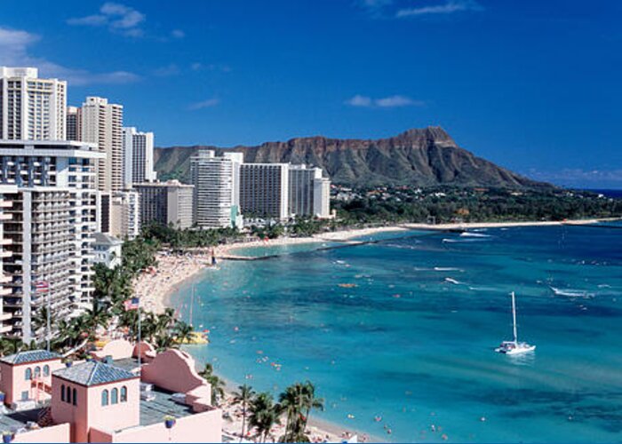 Photography Greeting Card featuring the photograph Buildings At The Waterfront, Waikiki #2 by Panoramic Images