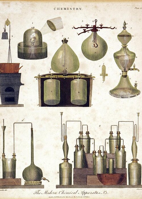 Equipment Greeting Card featuring the photograph Chemistry equipment, early 19th century #2 by Science Photo Library