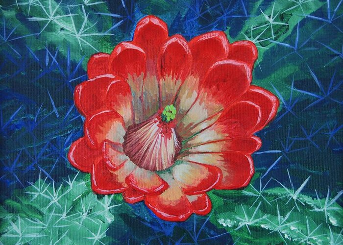 Flower Greeting Card featuring the painting Claret Cup by Cheryl Fecht