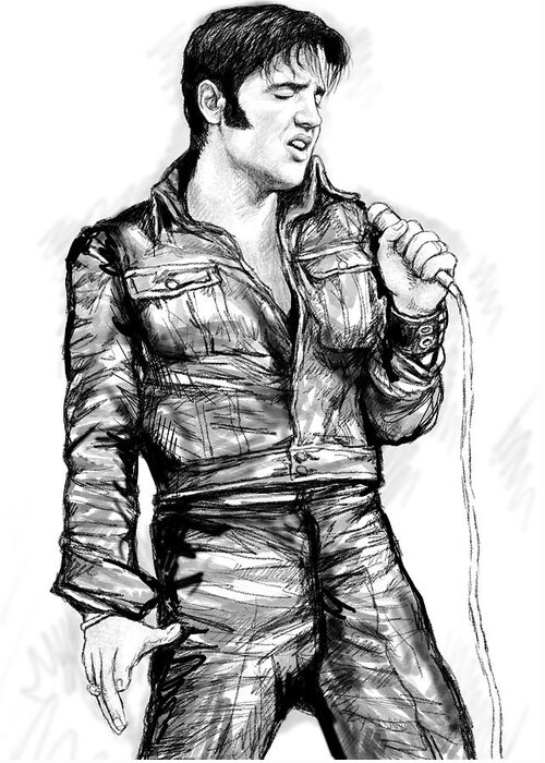 Elvis Presley Art Drawing Sketch Portrait Greeting Card featuring the painting Elvis Presley art drawing sketch portrait #2 by Kim Wang