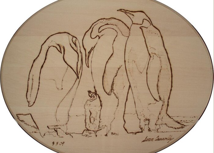 Pyrography Greeting Card featuring the pyrography Emperor Penguins by Sean Connolly