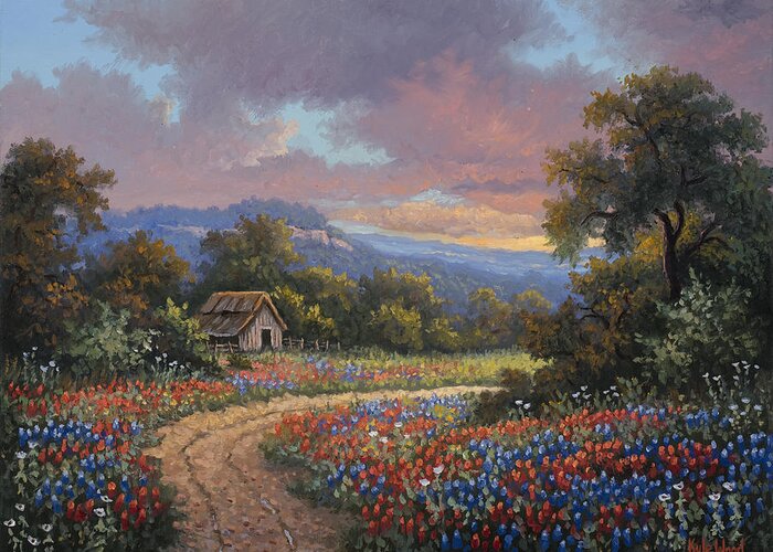 Texas Bluebonnets Greeting Card featuring the painting Evening Medley #2 by Kyle Wood
