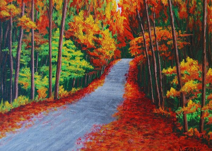 Red Greeting Card featuring the painting Fall in New Hampshire by Cheryl Fecht