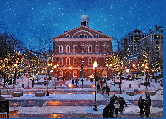 Quincy Market Greeting Card featuring the photograph Faneuil Hall Winter #2 by Joann Vitali