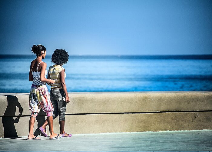  Greeting Card featuring the photograph 2 Girls on the Malecon by Patrick Boening