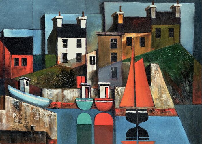 Val Byrne Greeting Card featuring the painting Glandore Harbour West Cork #2 by Val Byrne