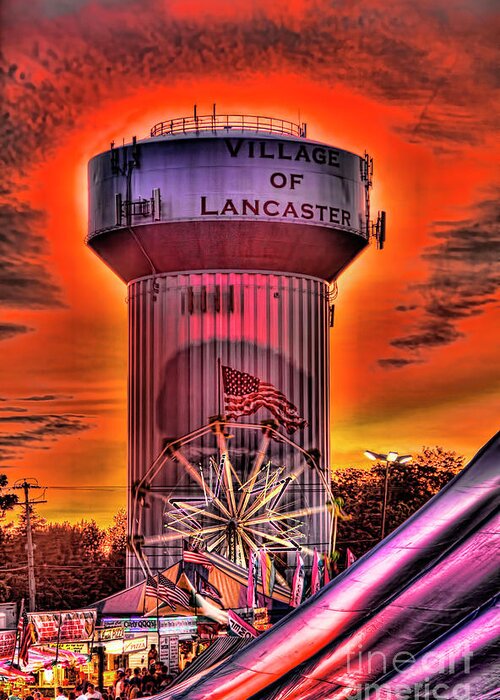 Glowing Greeting Card featuring the photograph Glowing Water Tower #2 by Jim Lepard