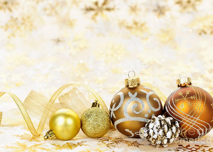 Golden Christmas Ornaments Greeting Card for Sale by Elena Elisseeva