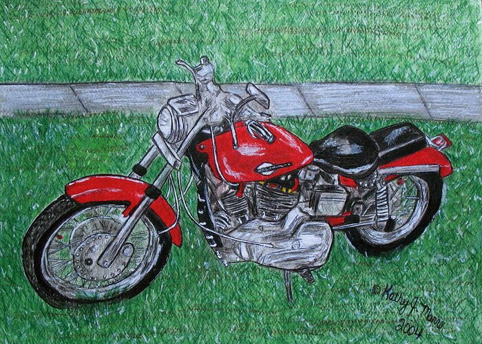 Harley Greeting Card featuring the painting Harley Red Sportster Motorcycle #1 by Kathy Marrs Chandler