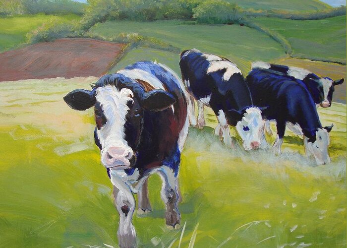 Cow Greeting Card featuring the painting Holstein Friesian Cows #2 by Mike Jory