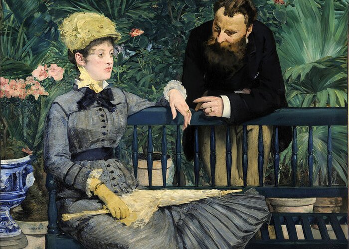 Edouard Manet Greeting Card featuring the painting In the Conservatory #9 by Edouard Manet