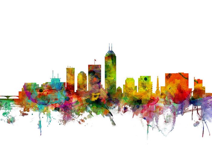 United States Greeting Card featuring the digital art Indianapolis Indiana Skyline #2 by Michael Tompsett