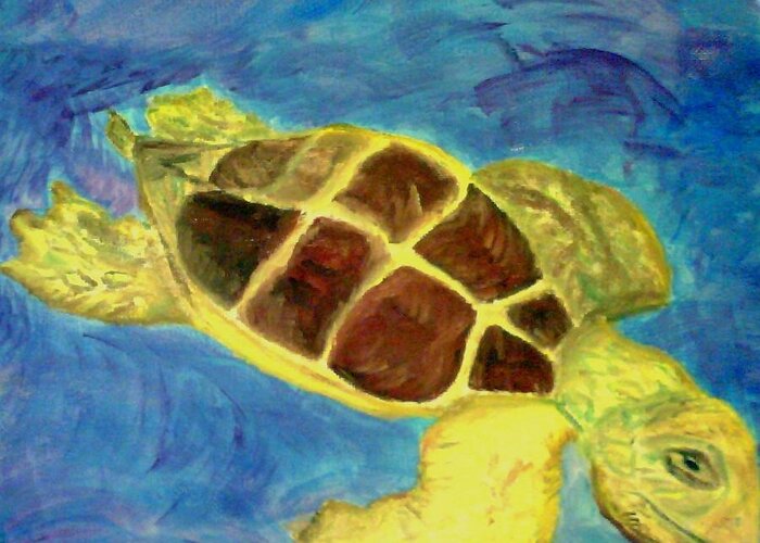 Loggerhead Turtle Greeting Card featuring the painting Loggerhead Freed by Suzanne Berthier