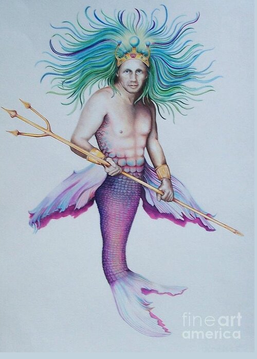 Drawing Of Merman Greeting Card featuring the drawing Merman by David Neace CPX