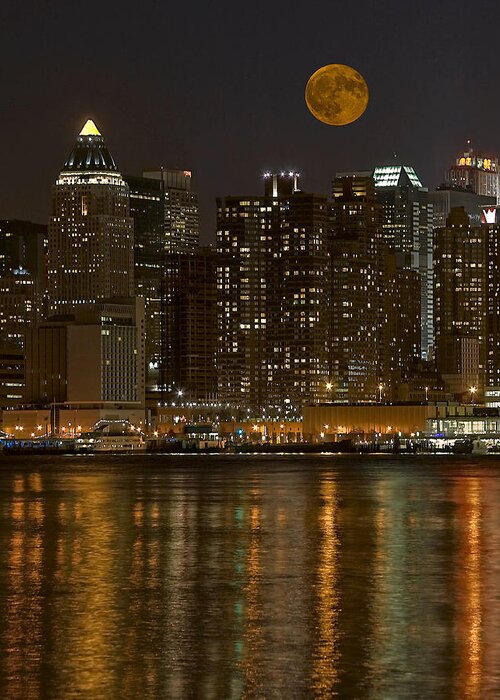 Nyc Greeting Card featuring the photograph Moonrise Over Manhattan #2 by Susan Candelario