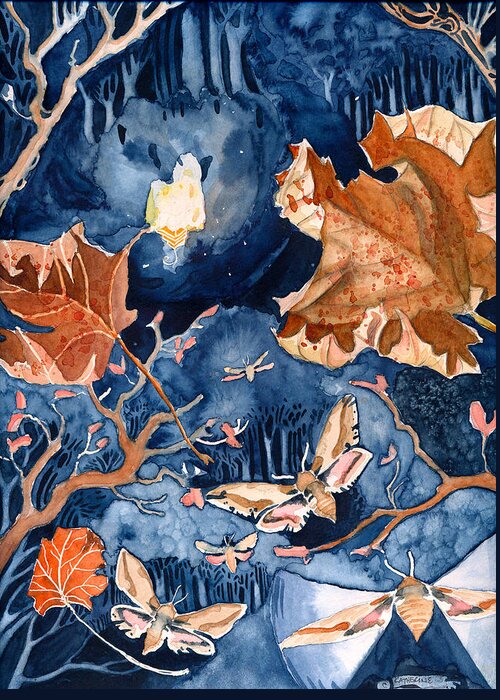 Moths Greeting Card featuring the painting Moths to a Flame by Katherine Miller
