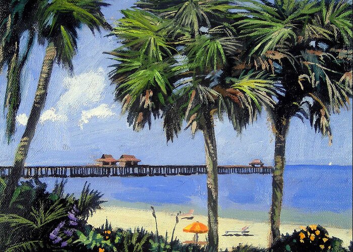 #faatoppicks Greeting Card featuring the painting Naples Pier Naples Florida #2 by Christine Hopkins